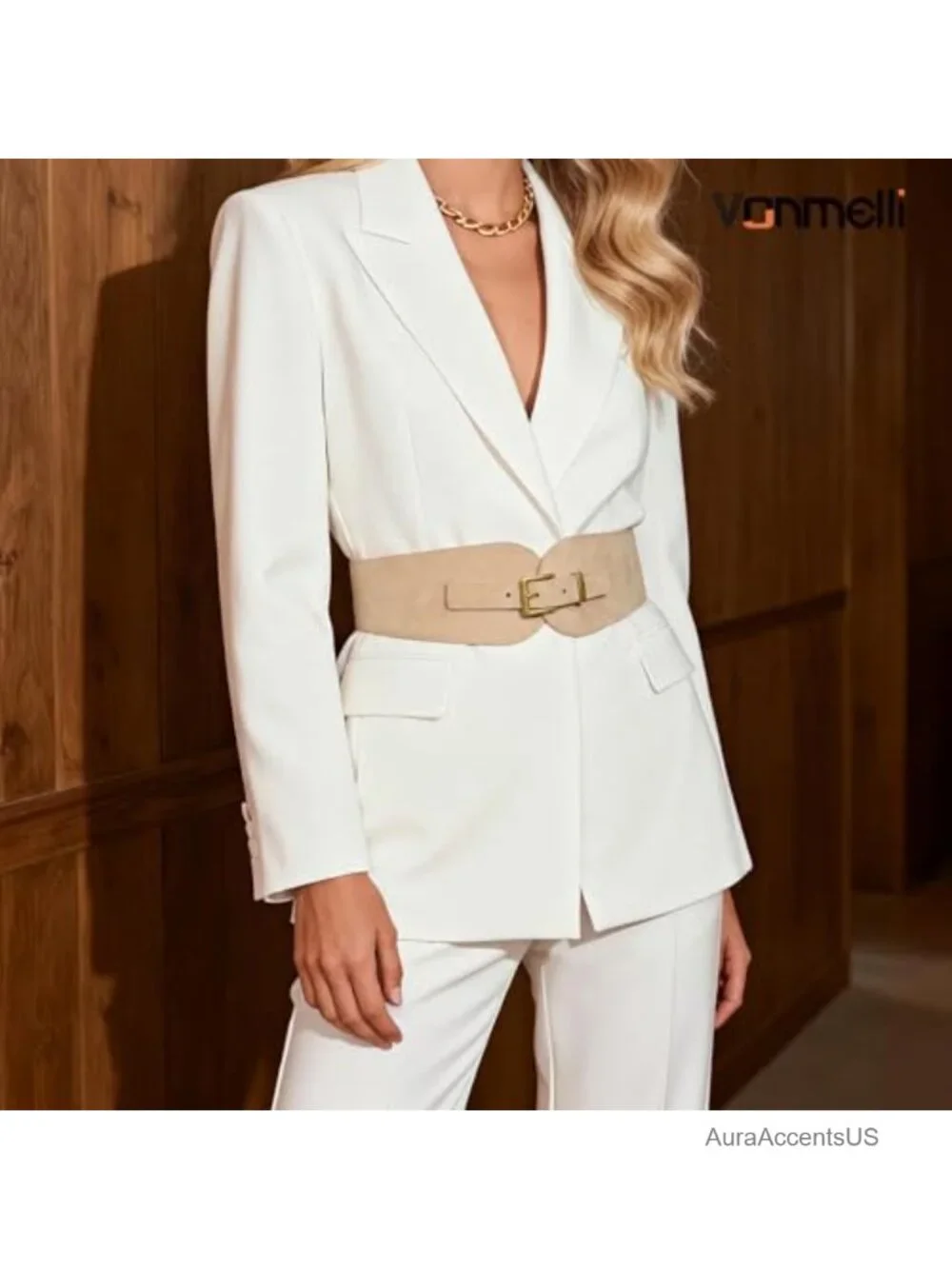 Wide Elastic Faux Suede Belt Gold Buckle Dress Belt